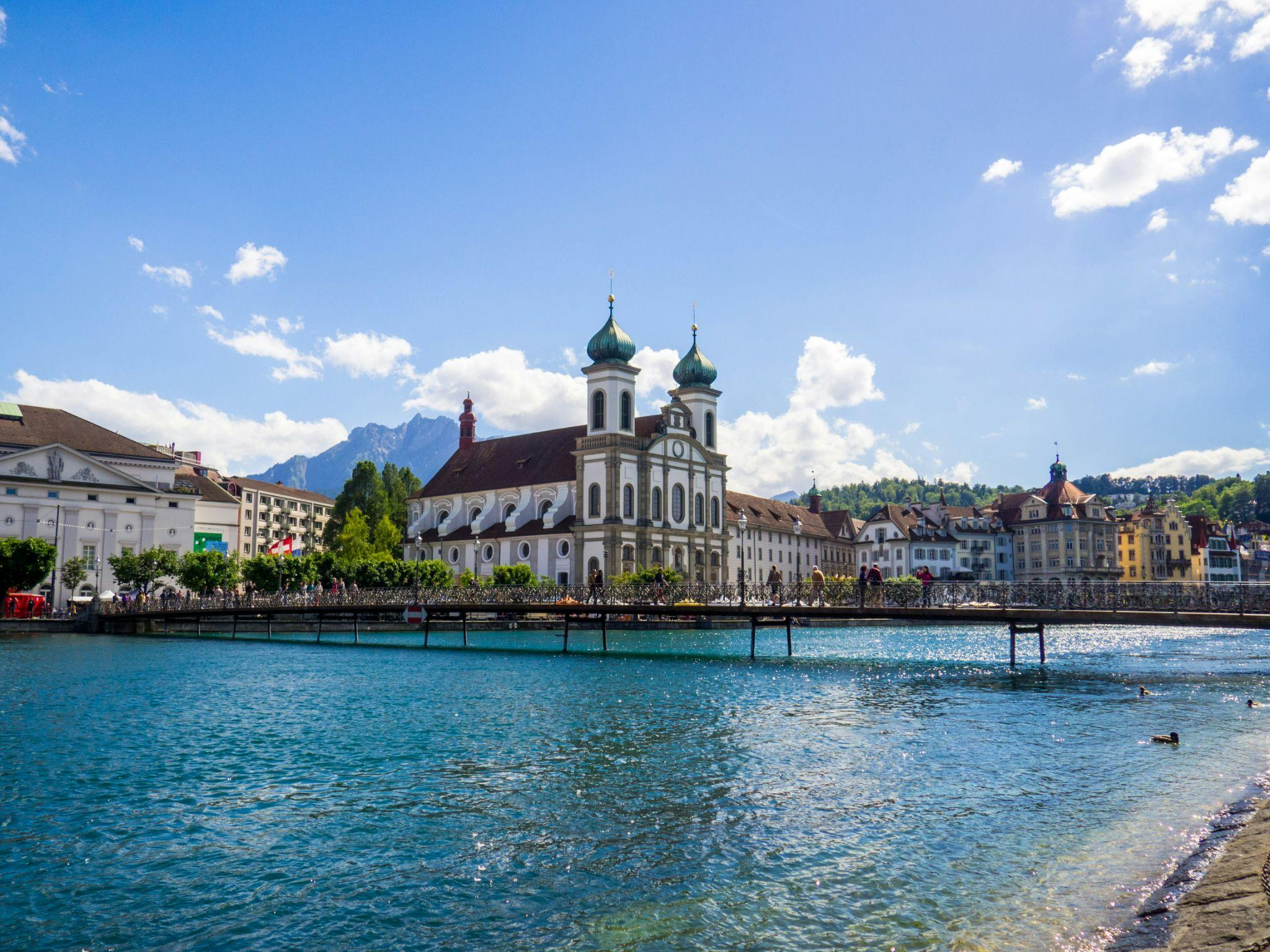 Waterfront view in Lucerne, Switzerland.