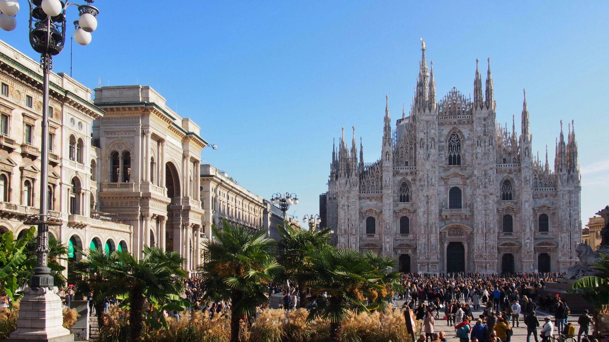 Duomo di Milano and the surrounding square in Milan, Italy.