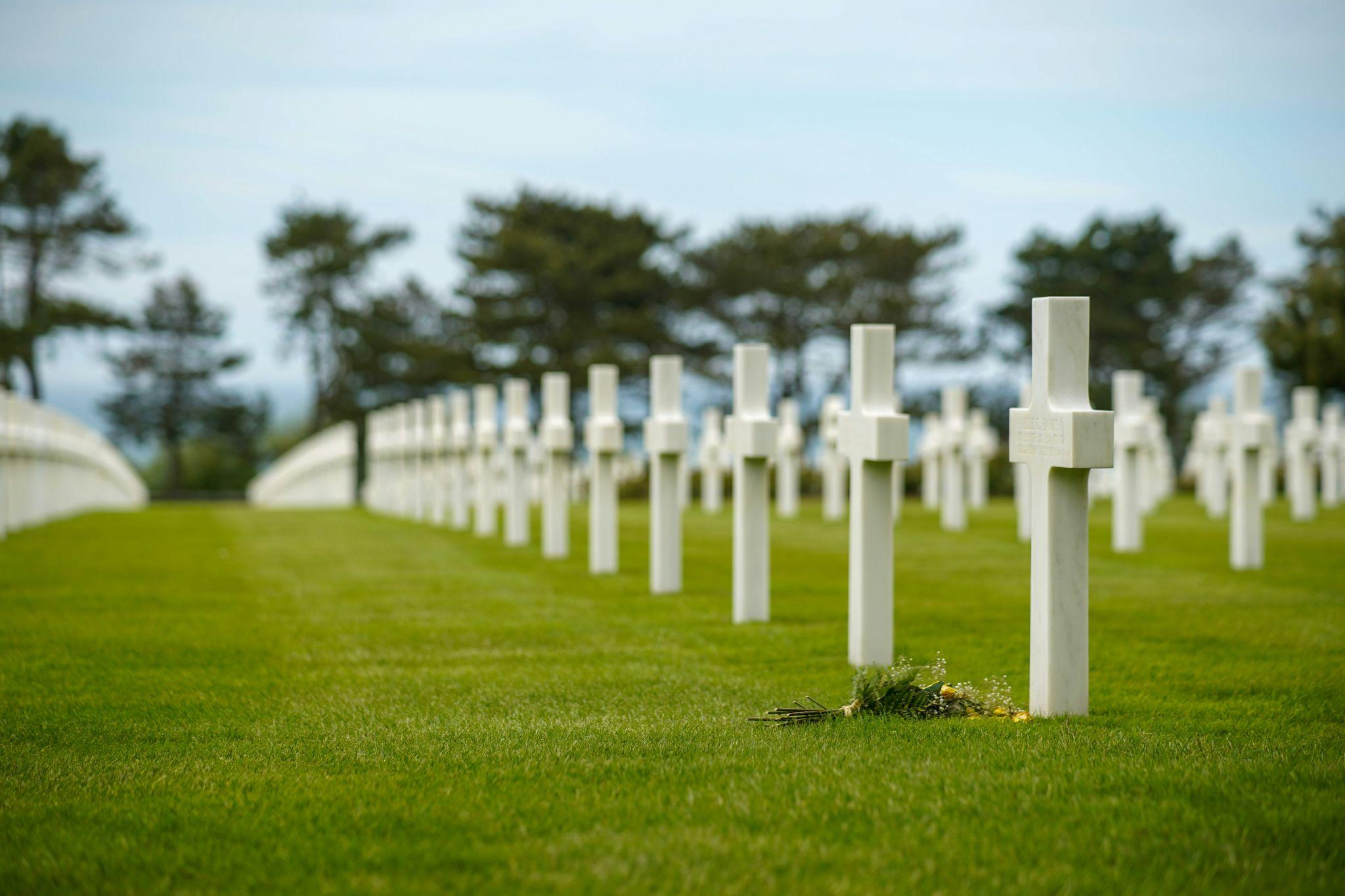 Rows of white crosses at the Normandy American Cemetery