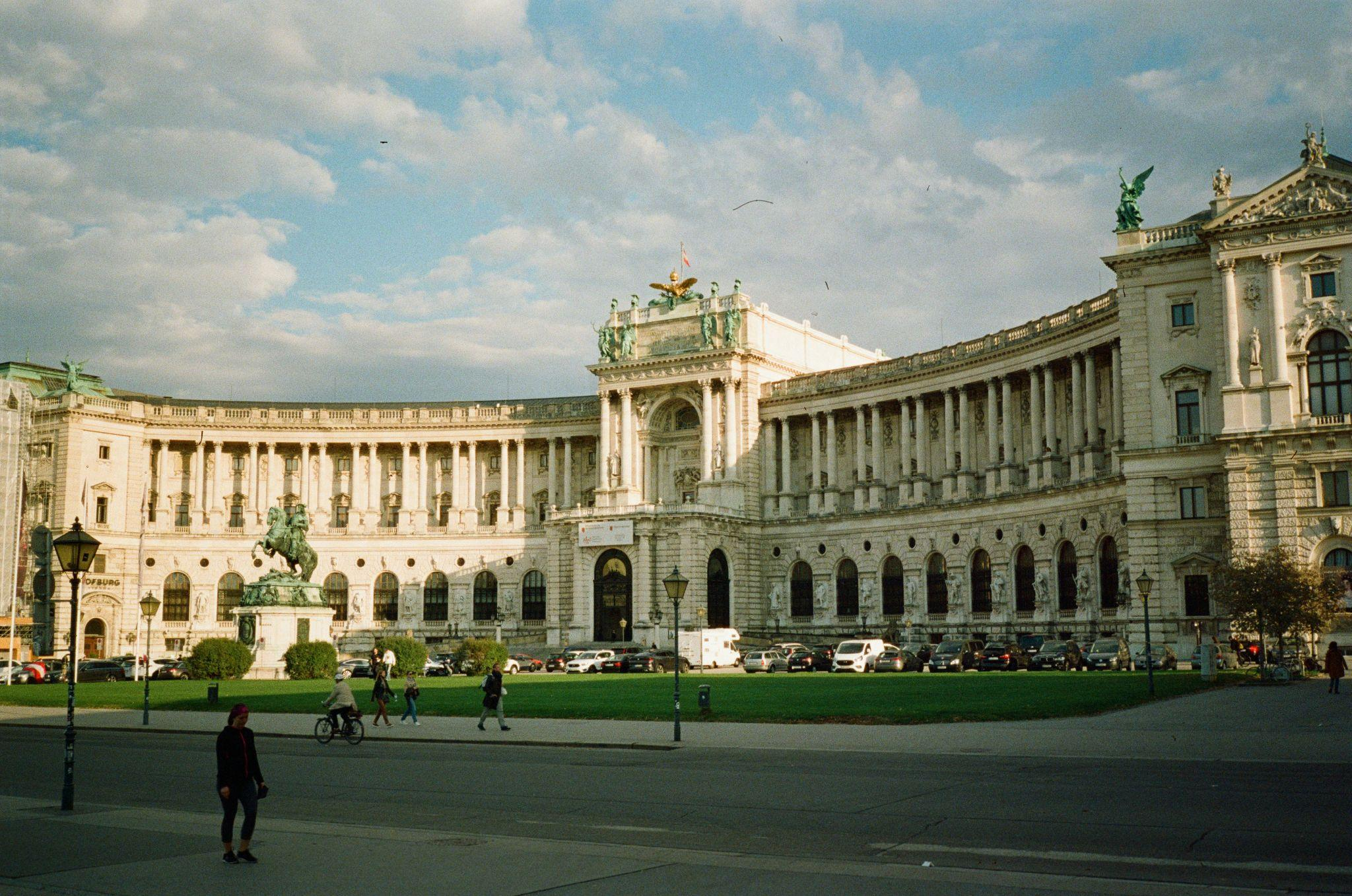 The grand exterior of Hofburg Palace in Vienna, Austria.